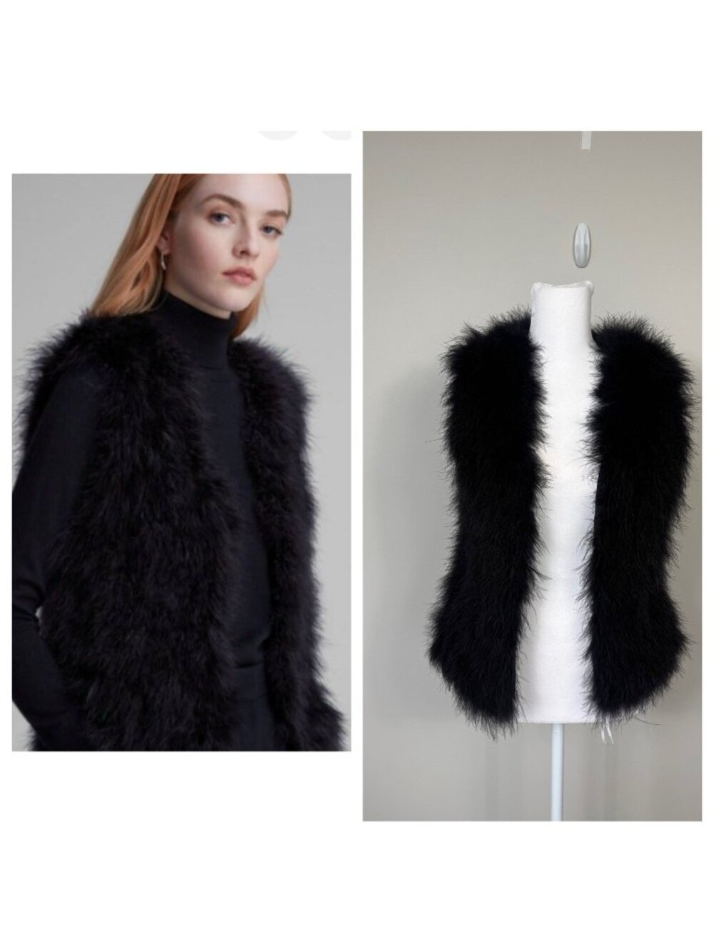 Club Monaco Women Sleeveless Black Marabou Feather Vest Size XS Whimsigoth  Dark
